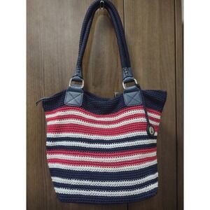 The Sak Striped Crochet Tote Bag Shoulder Bag Navy Red White